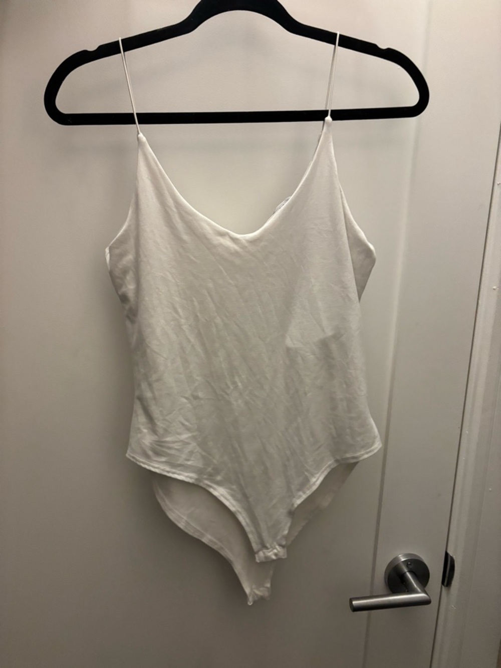 gaze White V-Neck Cami Bodysuit with Thin Straps